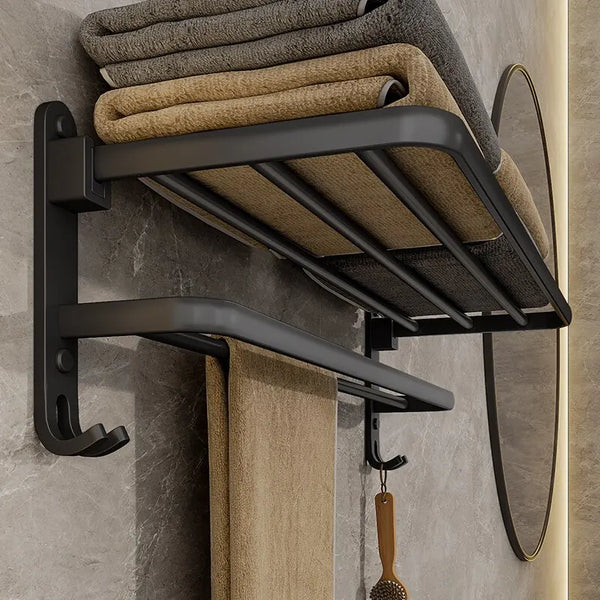 Matte Black Foldaway Towel Rack