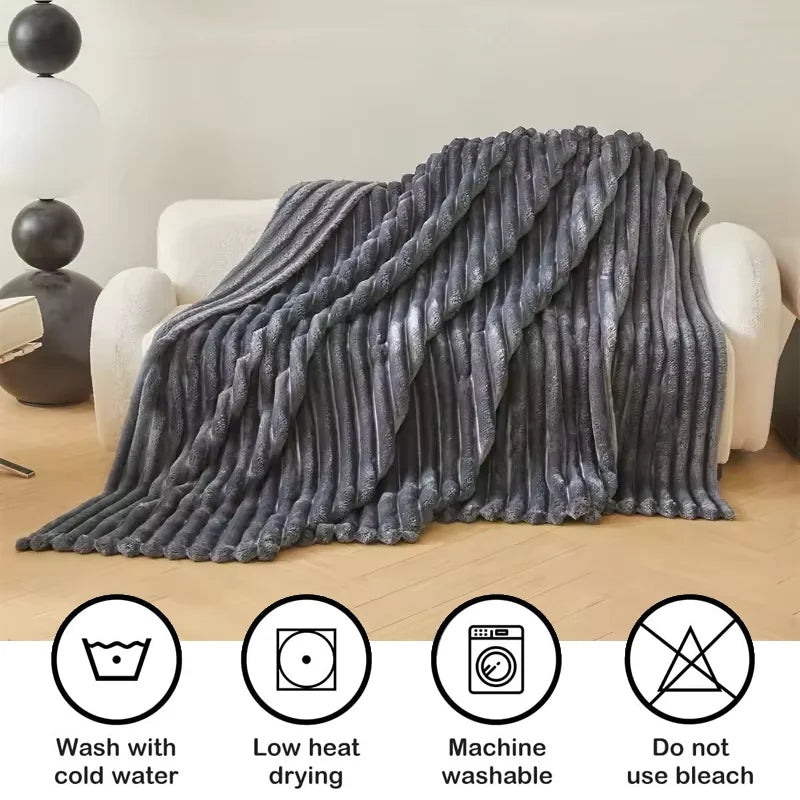 Cozy Striped Plush Throw Blanket