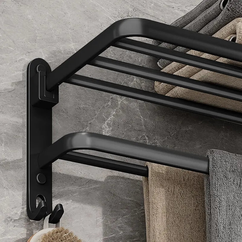 Matte Black Foldaway Towel Rack