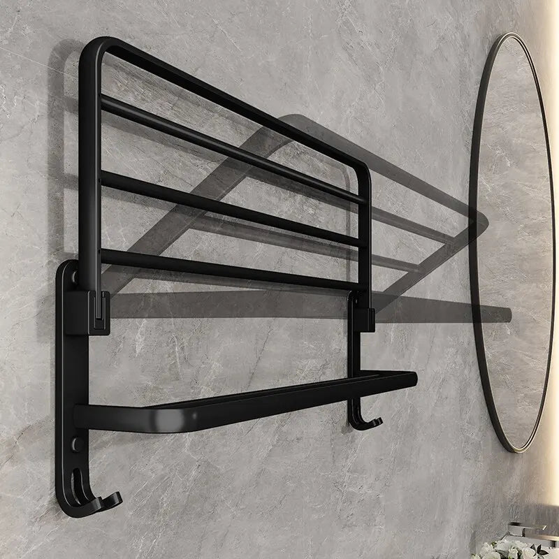Matte Black Foldaway Towel Rack