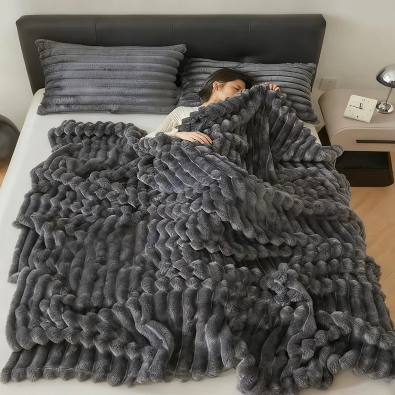 Cozy Striped Plush Throw Blanket