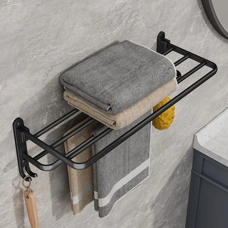 Matte Black Foldaway Towel Rack