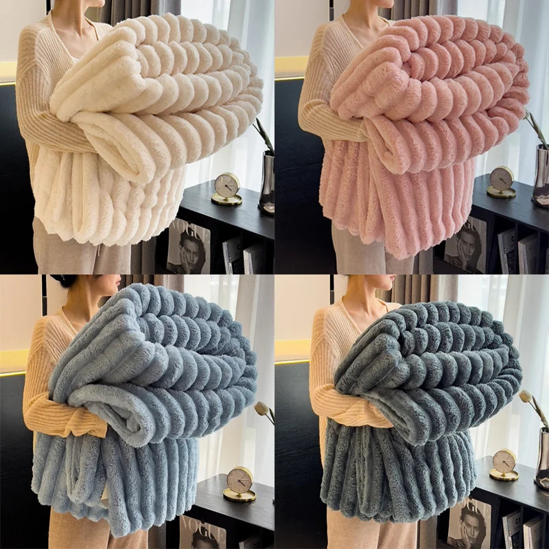 Cozy Striped Plush Throw Blanket